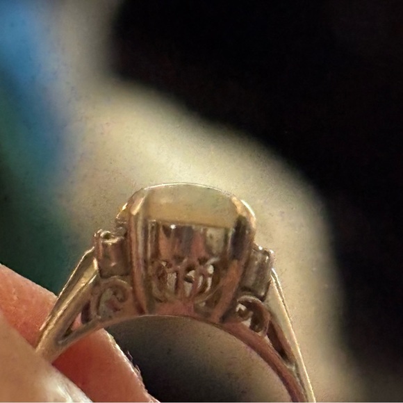 Elegant Opal 18 kt platinum silver ring with natural diamonds - Picture 8 of 11